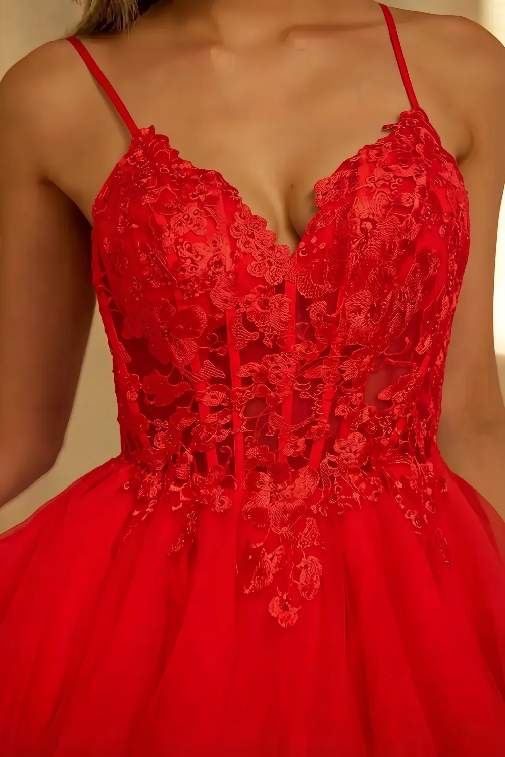 Gail Red Rhinestone Mini Dress | Lace Tulle Homecoming Gown