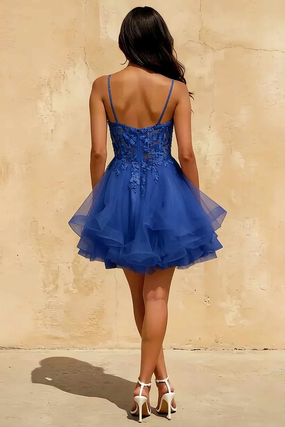 Gail Royal Blue Rhinestone Mini Dress | Lace Tulle A-Line Dress