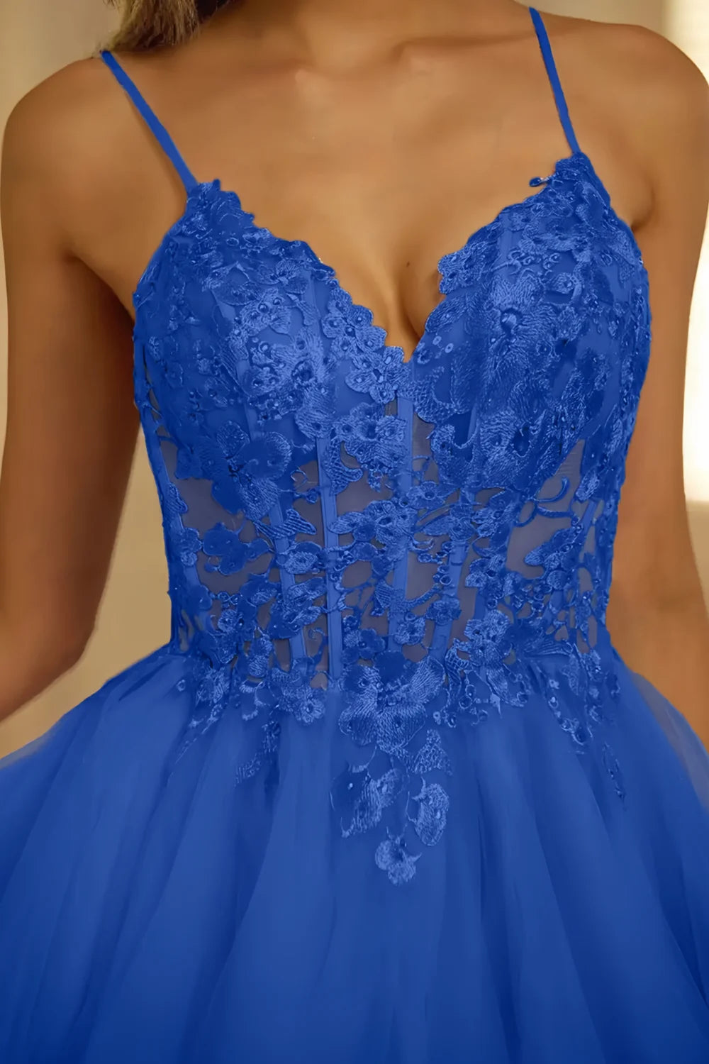 Gail Royal Blue Rhinestone Mini Dress | Lace Tulle A-Line Dress