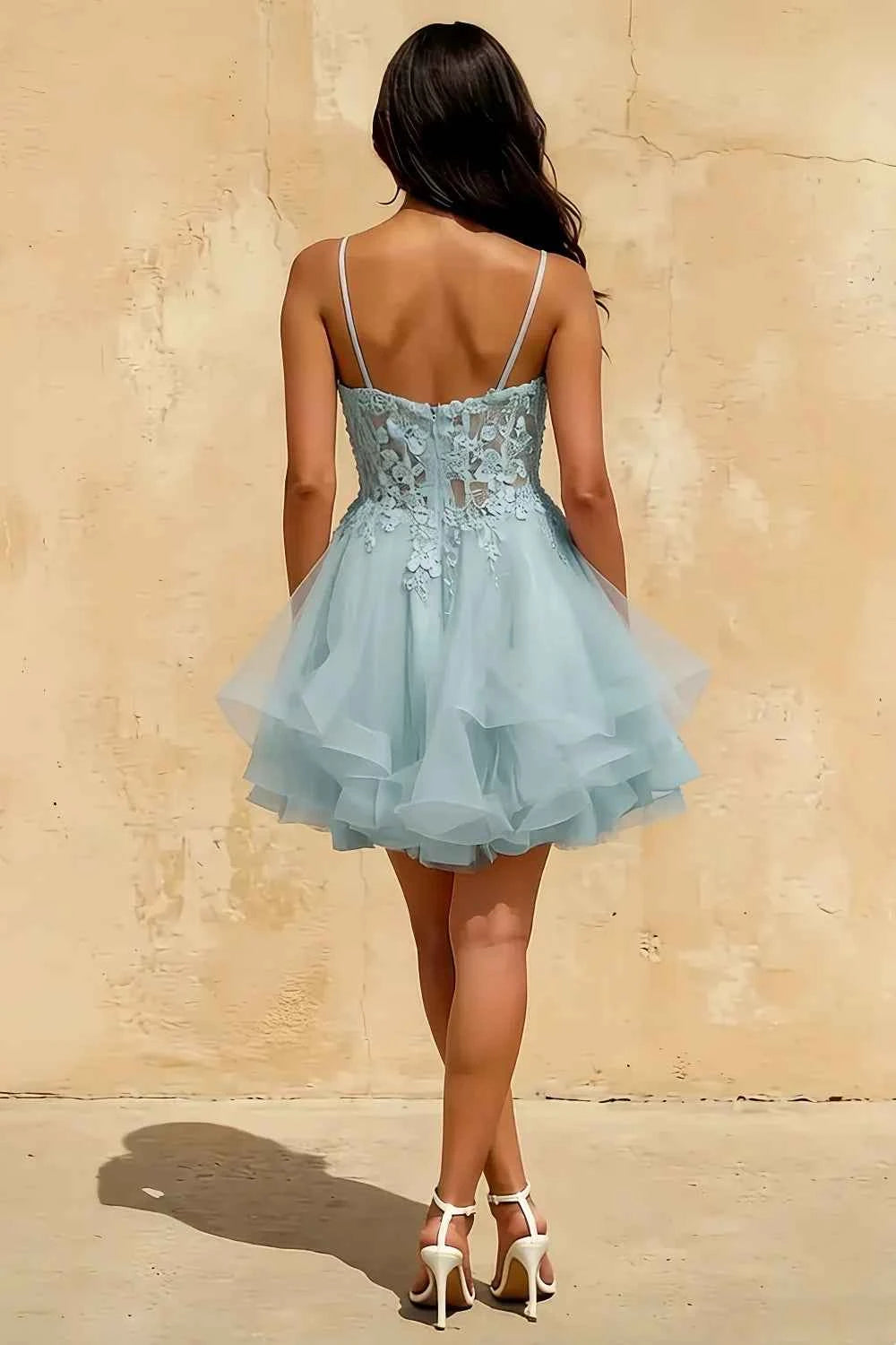Gail Sky Blue Formal Rhinestone Mini Dress | Party Wear