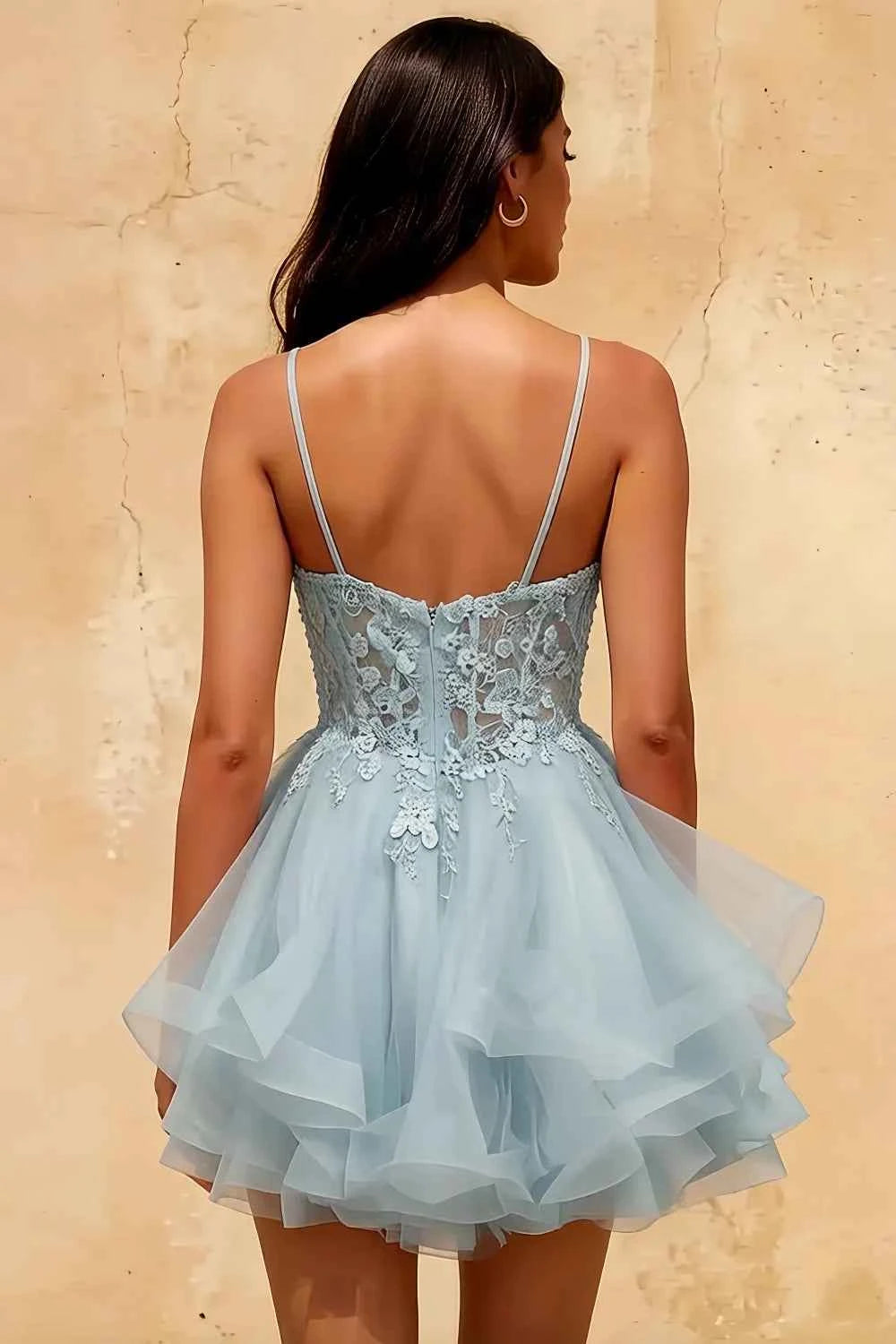 Gail Sky Blue Formal Rhinestone Mini Dress | Party Wear