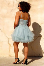 Gail Sky Blue Formal Rhinestone Mini Dress | Party Wear