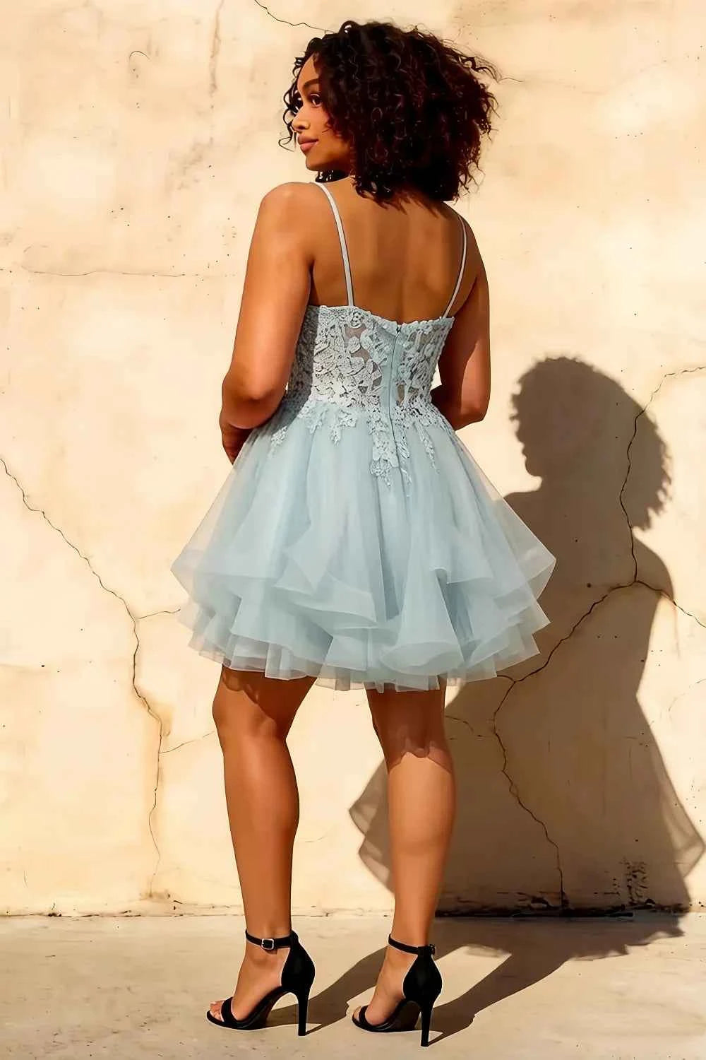 Gail Sky Blue Formal Rhinestone Mini Dress | Party Wear