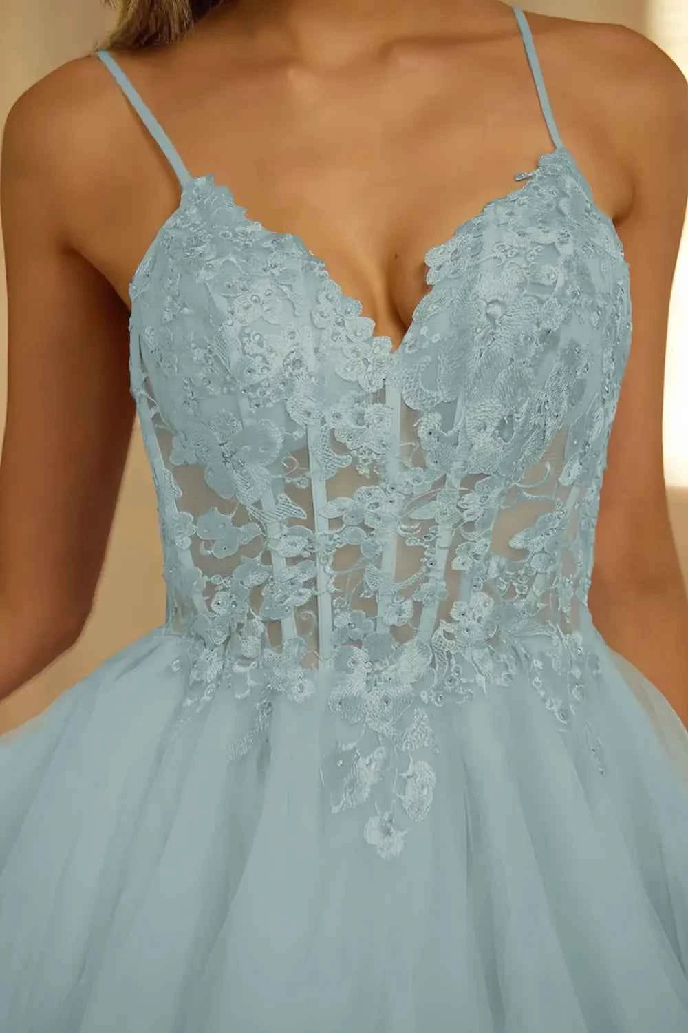 Gail Sky Blue Formal Rhinestone Mini Dress | Party Wear