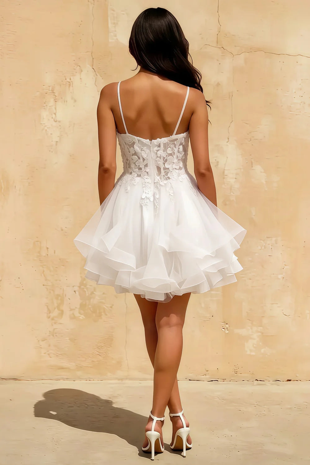Gail White Rhinestone Mini Dress | Lace Tulle Party Gown