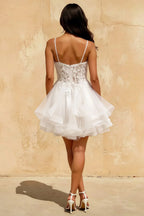 Gail White Rhinestone Mini Dress | Lace Tulle Party Gown