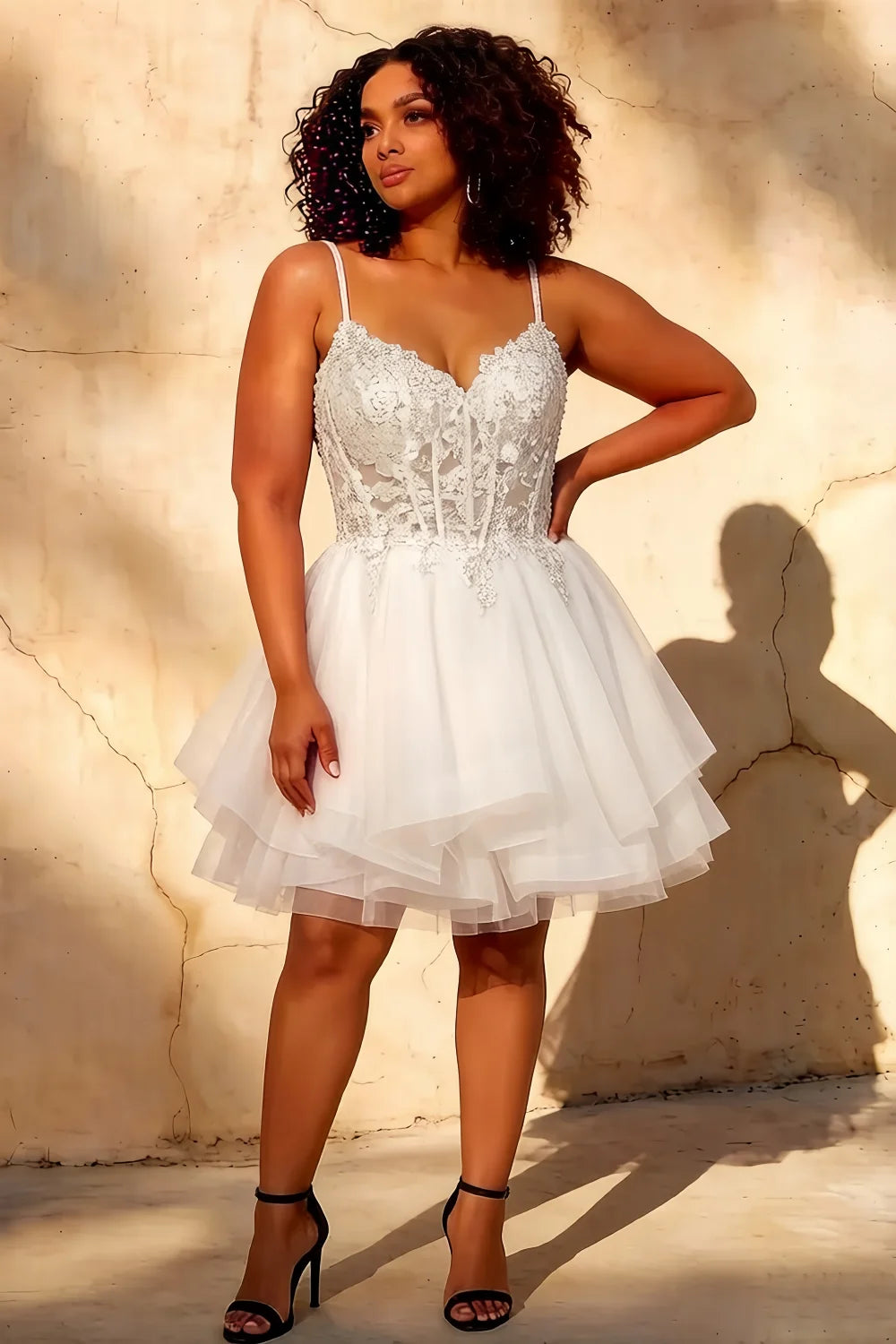 Gail White Rhinestone Mini Dress | Lace Tulle Party Gown