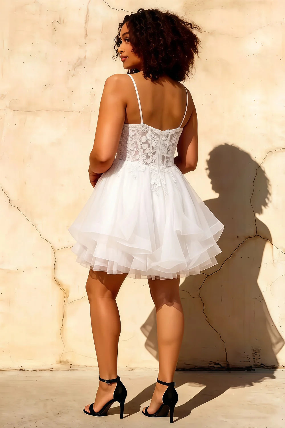 Gail White Rhinestone Mini Dress | Lace Tulle Party Gown