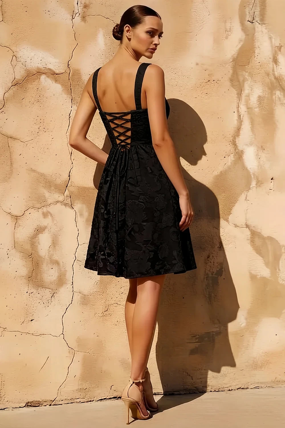 Gareth Black Lace Up Mini Dress | Cowl Neck A-Line Party Gown Secondary image