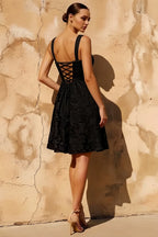 Gareth Black Lace Up Mini Dress | Cowl Neck A-Line Party Gown