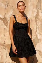 Gareth Black Lace Up Mini Dress | Cowl Neck A-Line Party Gown