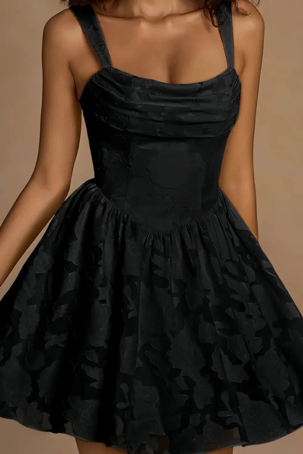Gareth Black Lace Up Mini Dress | Cowl Neck A-Line Party Gown