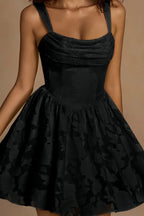 Gareth Black Lace Up Mini Dress | Cowl Neck A-Line Party Gown
