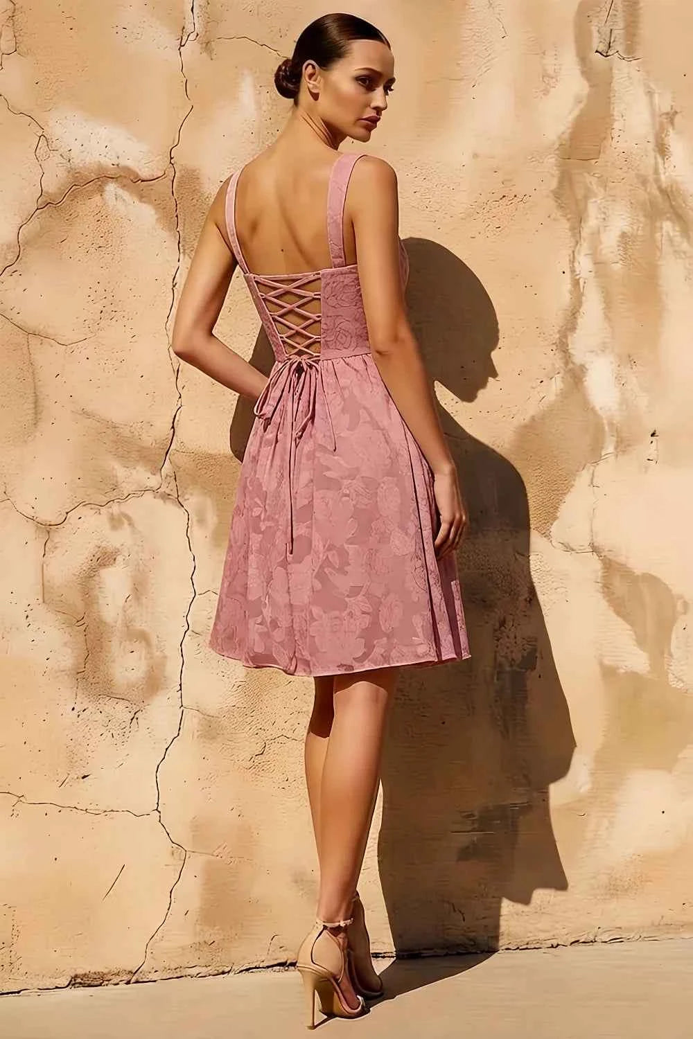 Gareth Embellished Floral-appliqué Lace-up Mini Dress In Pink