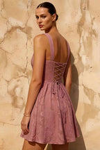 Gareth Embellished Floral-appliqué Lace-up Mini Dress In Pink