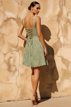Gareth Lace Up Mini Dress in Pistachio