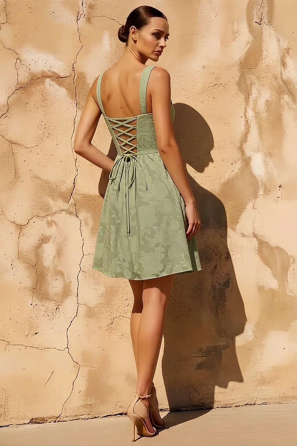 Gareth Lace Up Mini Dress in Pistachio