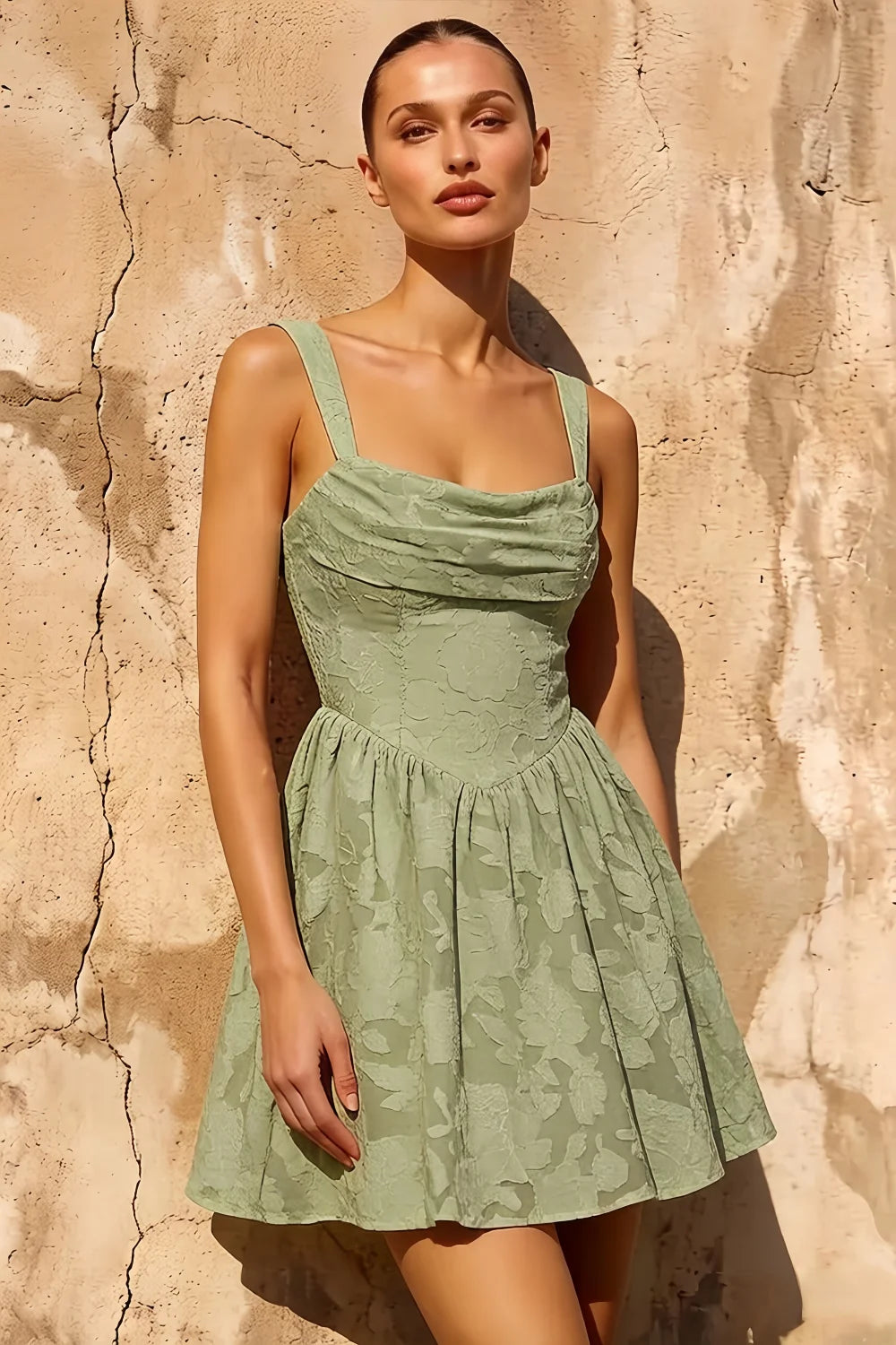 Gareth Lace Up Mini Dress in Pistachio
