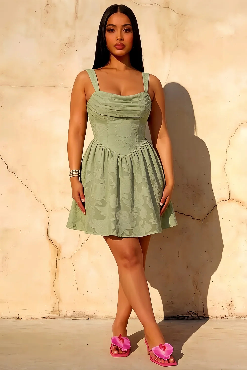 Gareth Lace Up Mini Dress in Pistachio