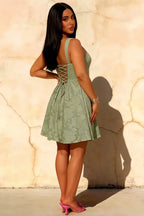 Gareth Lace Up Mini Dress in Pistachio