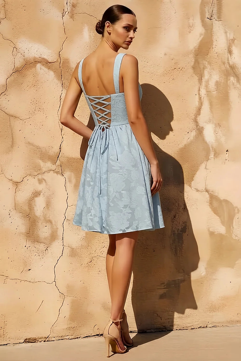 Gareth Sky Blue Lace Up Corset Mini Dress