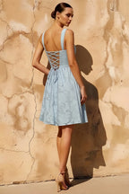 Gareth Sky Blue Lace Up Corset Mini Dress