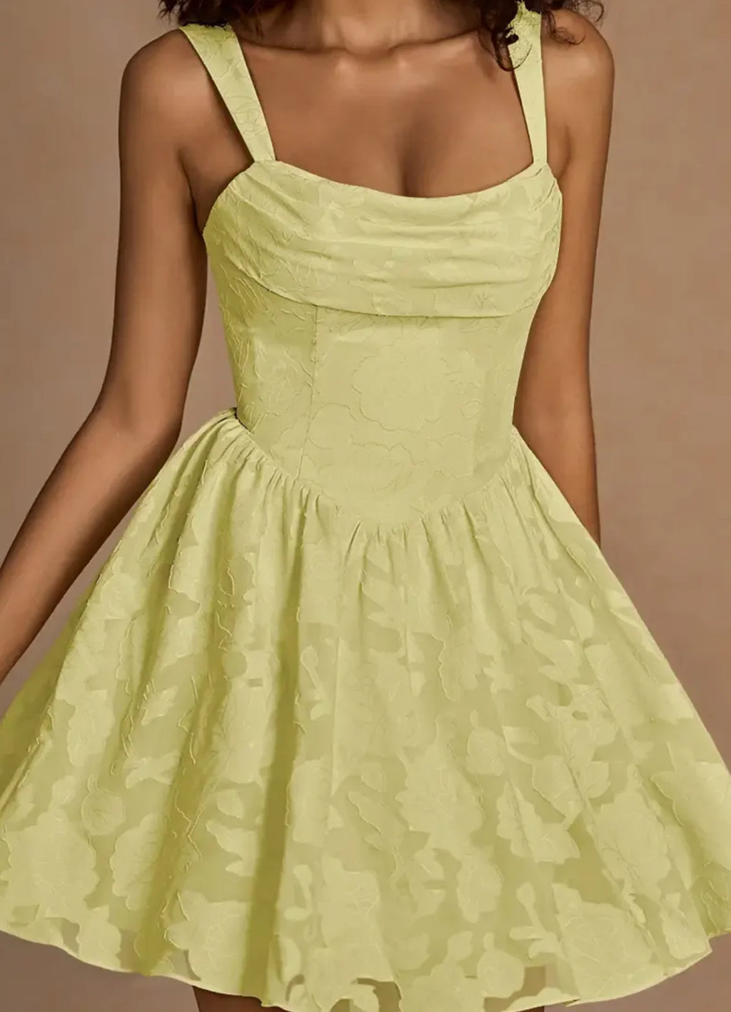 Gareth Lace Up Back Mini Dress - Yellow Floral Burnout