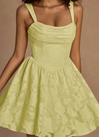 Gareth Lace Up Back Mini Dress - Yellow Floral Burnout