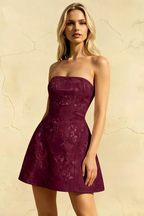 Gayle Burgundy Jacquard Strapless Lace-Up Mini Dress