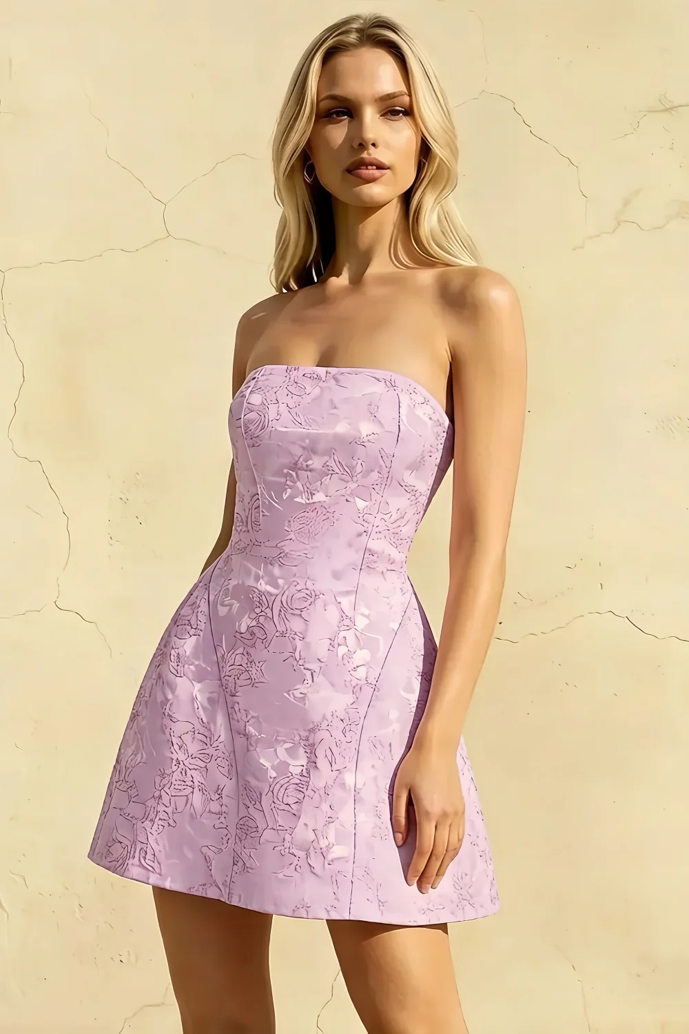 Gayle Lilac Mini Dress Jacquard | Strapless Semi-formal & Party Dress