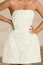 Gayle White Jacquard Strapless Mini Dress with Bow