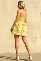 Gayle Yellow Jacquard Strapless Mini Dress with Bow