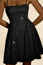 Gemma Black Glitter Lace Mini Dress | Backless A-Line Party Wear
