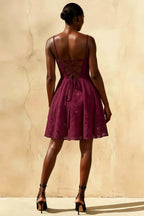 Gemma Burgundy Glitter Mini Dress | Lace-Up A-Line Party Gown