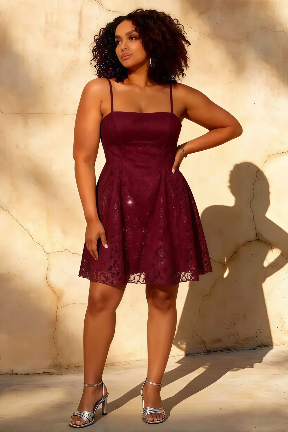 Gemma Burgundy Glitter Mini Dress | Lace-Up A-Line Party Gown