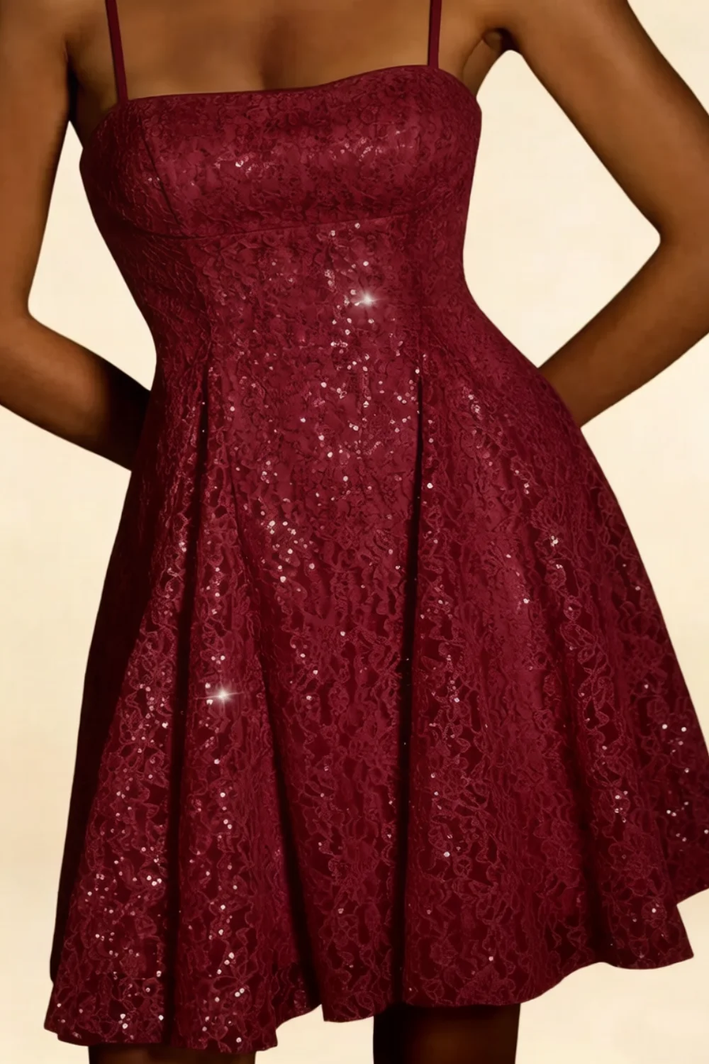 Gemma Burgundy Glitter Mini Dress | Lace-Up A-Line Party Gown