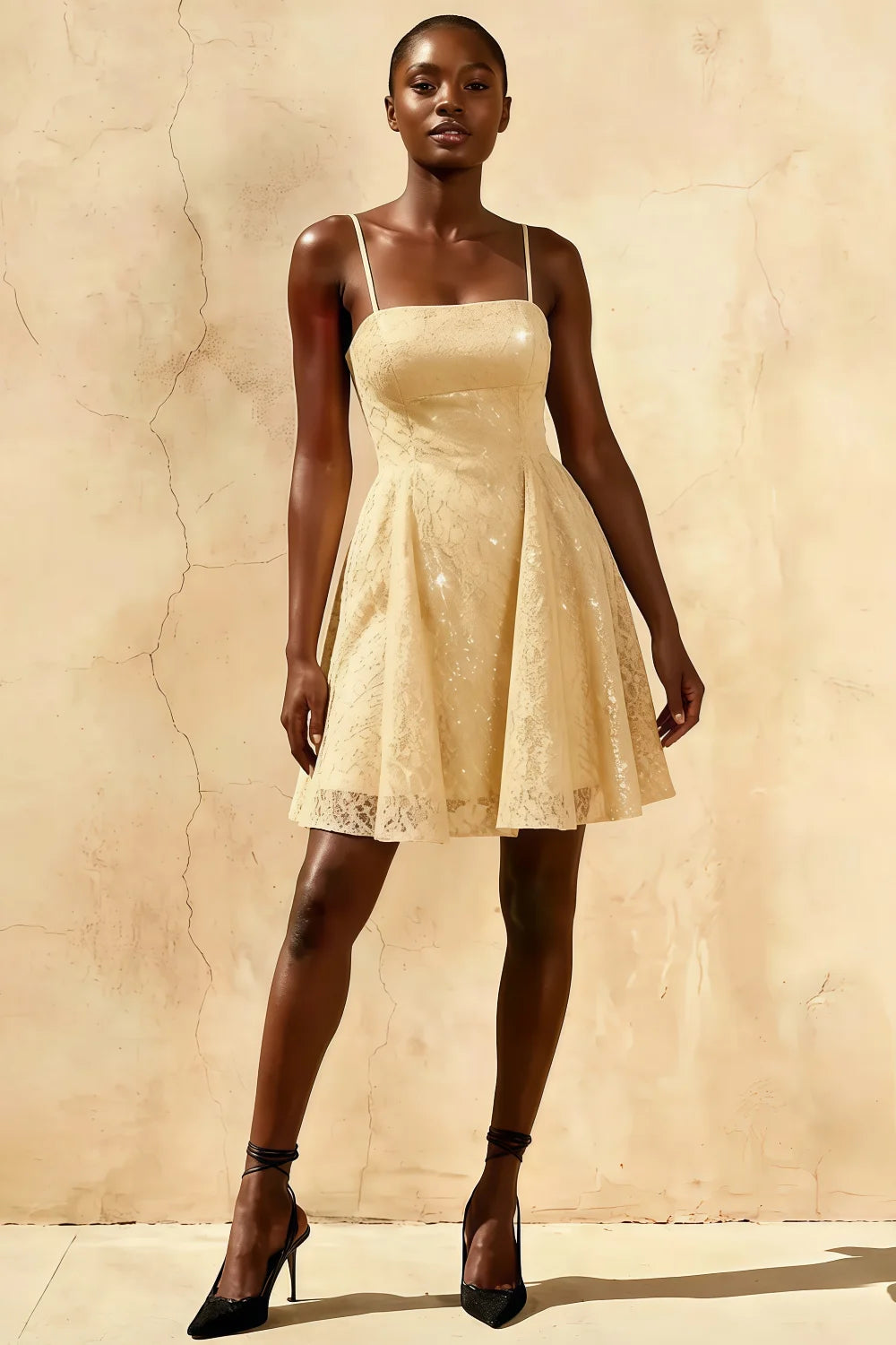 Gemma Champagne Glitter Mini Dress - Sequin Lace Party Dress Main image