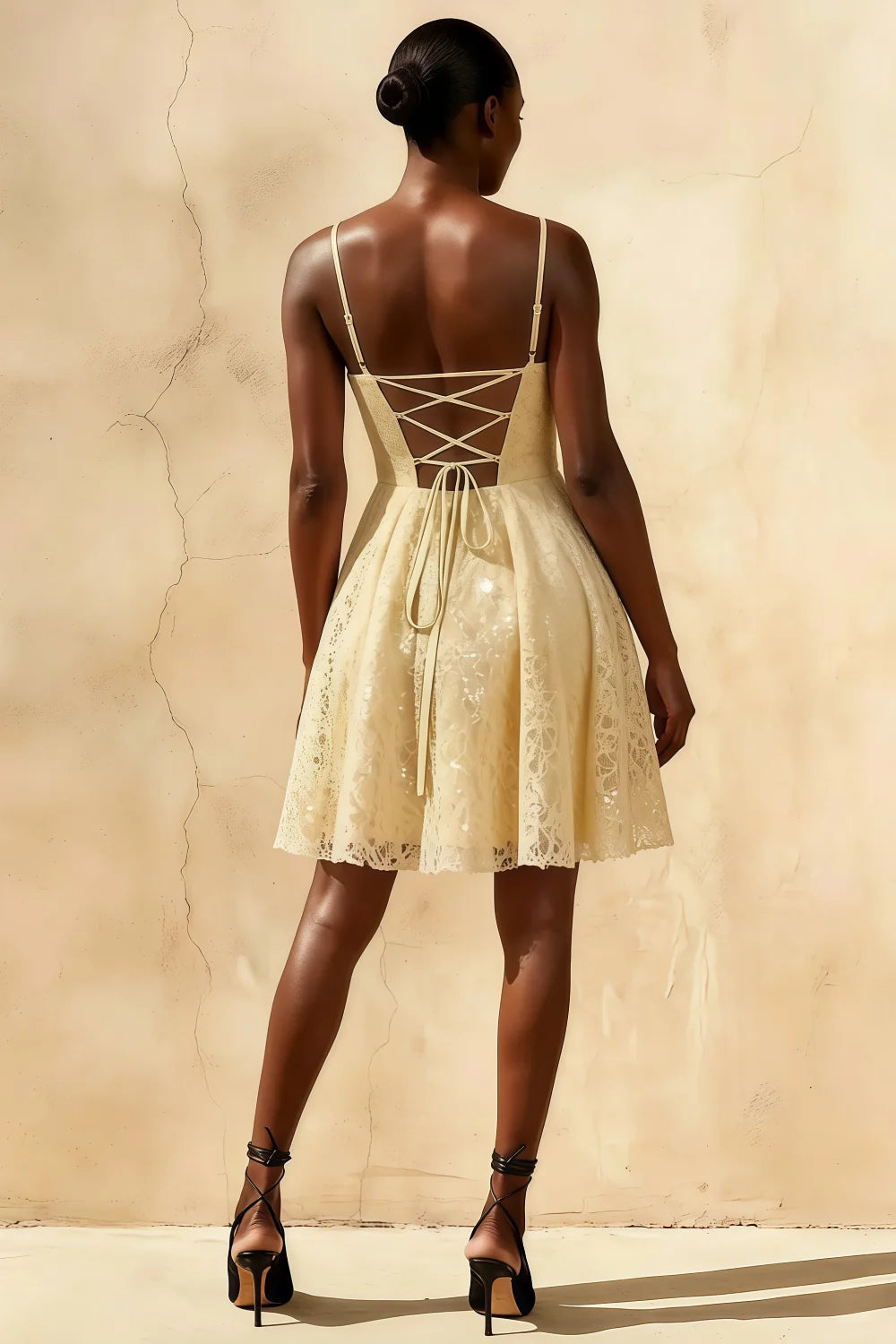 Gemma Champagne Glitter Mini Dress - Sequin Lace Party Dress