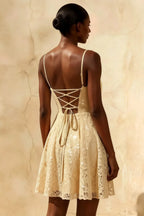 Gemma Champagne Glitter Mini Dress - Sequin Lace Party Dress