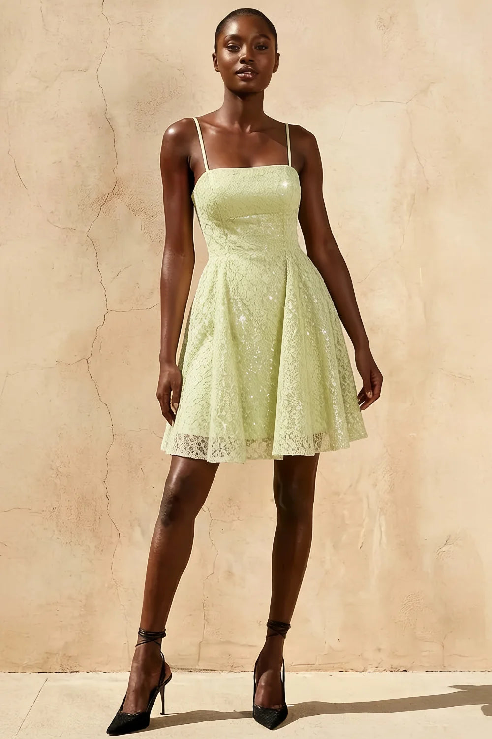 Gemma Dusty Green Glitter Mini Lace-Up Dress Main image