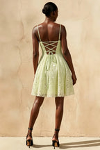 Gemma Dusty Green Glitter Mini Lace-Up Dress