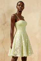 Gemma Dusty Green Glitter Mini Lace-Up Dress
