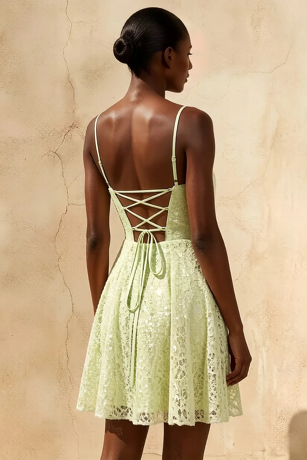 Gemma Dusty Green Glitter Mini Lace-Up Dress