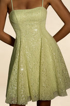 Gemma Dusty Green Glitter Mini Lace-Up Dress