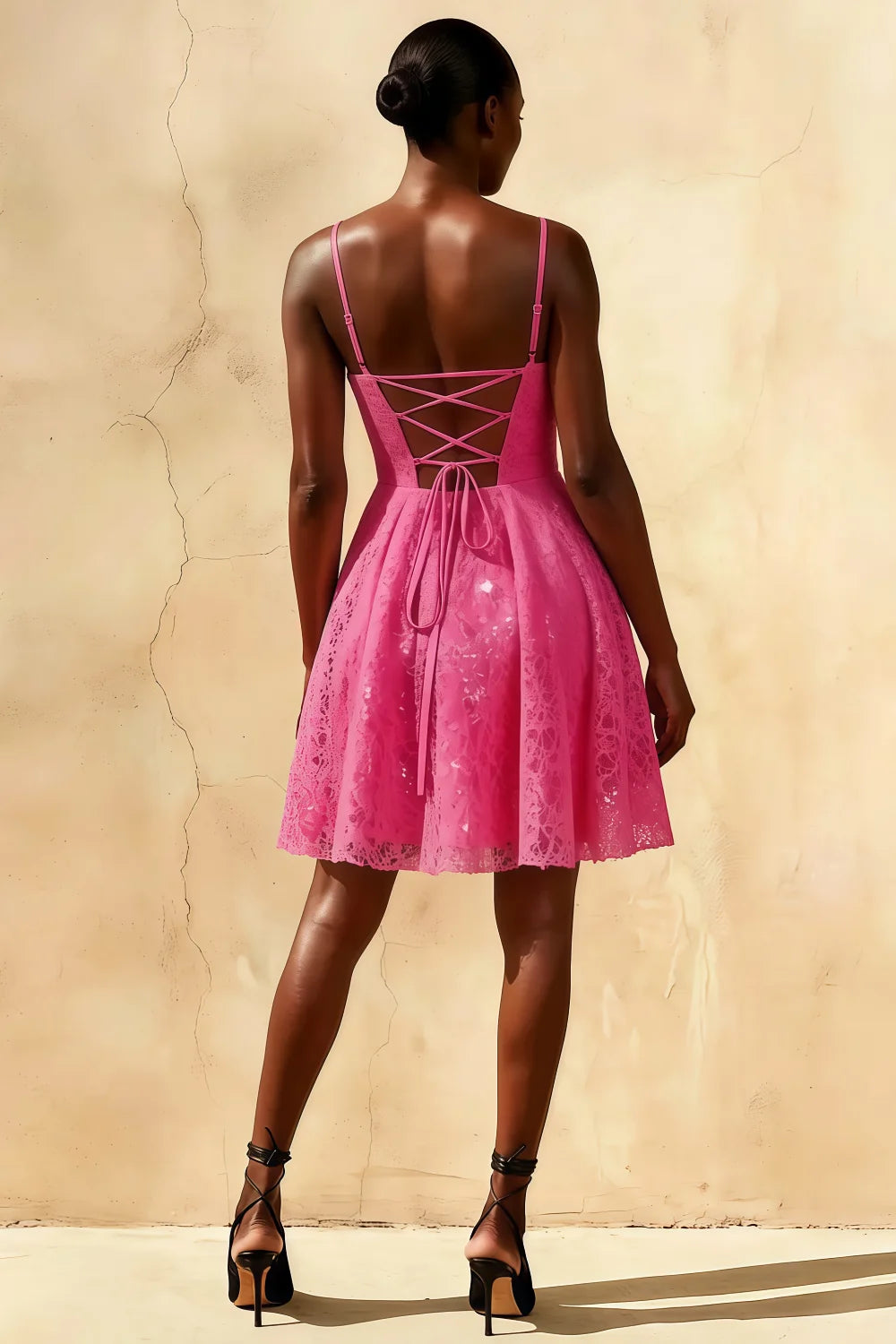 Gemma Fuchsia Glitter Mini Dress - Sparkly Lace-Up Party Gown Secondary image