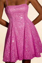 Gemma Fuchsia Glitter Mini Dress - Sparkly Lace-Up Party Gown