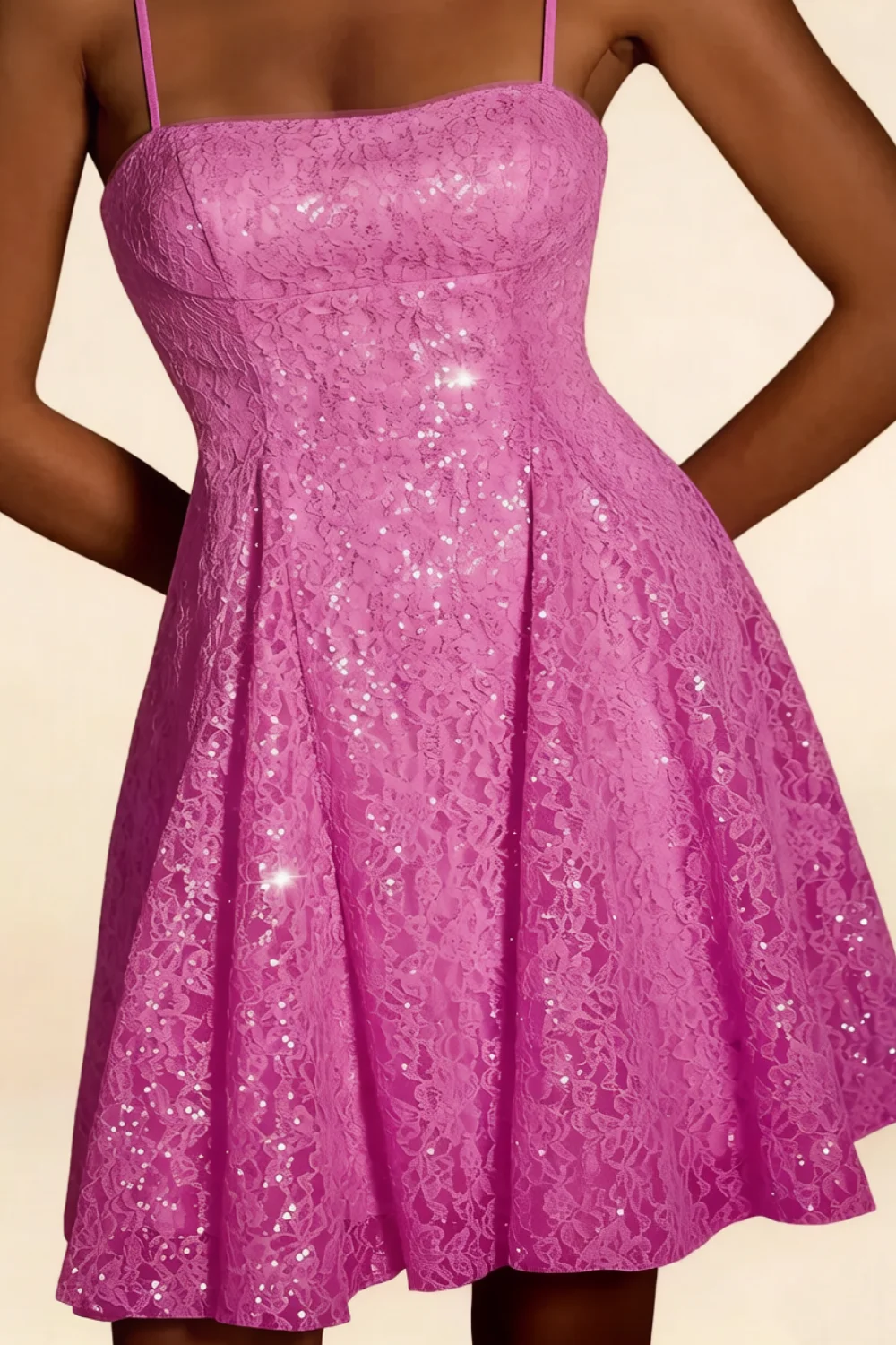 Gemma Fuchsia Glitter Mini Dress - Sparkly Lace-Up Party Gown