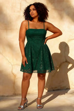 Gemma Glitter Mini Dress Emerald Green - Lace Up Party Dress