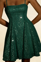 Gemma Glitter Mini Dress Emerald Green - Lace Up Party Dress