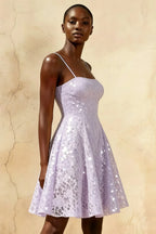 Gemma Lavender Mini Glitter Dress - Sequin Lace Party Dress